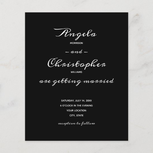 Einfache Schwarz-weiße Hochzeit (Vorderseite)