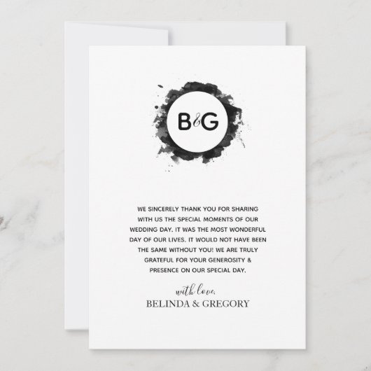 Einfache Schwarz-weiße Hochzeit Dankeskarte (Vorderseite)