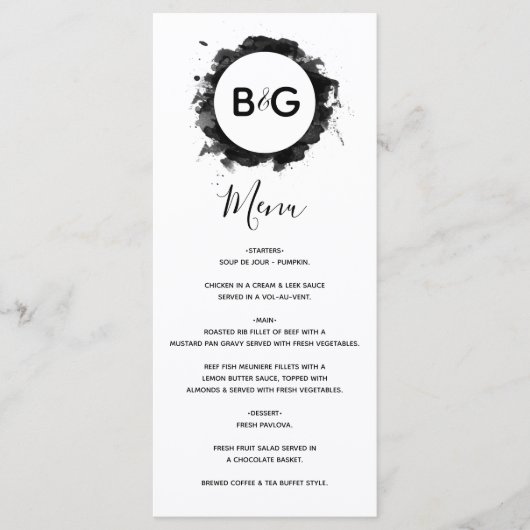 Einfache Schwarz-weiße Hochzeit Menükarte (Vorderseite)