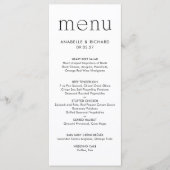 Einfache Schwarz-weiße Hochzeit Menükarte (Vorderseite)