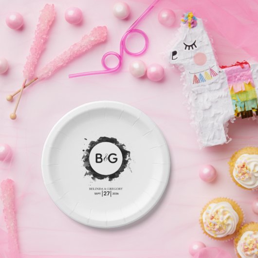 Einfache Schwarz-weiße Hochzeit Pappteller (Party)