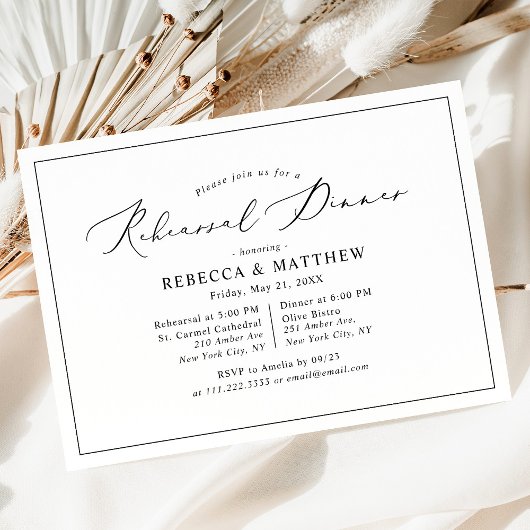 Einfache Schwarz-weiße Hochzeit Probe Dinner Einladung