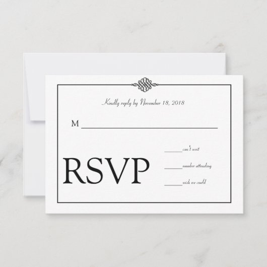 Einfache Schwarz-weiße Hochzeit RSVP Karte (Vorderseite)