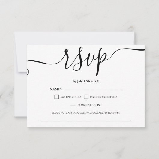 Einfache Schwarz-weiße Hochzeit rsvp Monogramm (Vorderseite)