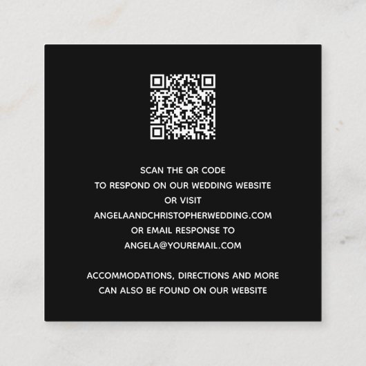Einfache Schwarz-weiße Hochzeit RSVP QR Code Begleitkarte (Rückseite)