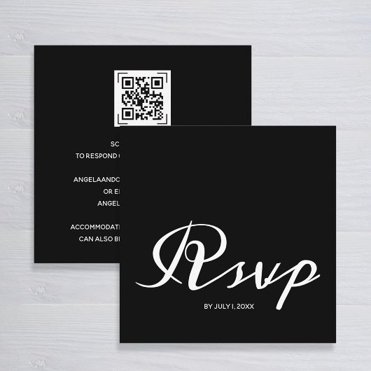 Einfache Schwarz-weiße Hochzeit RSVP QR Code Begleitkarte