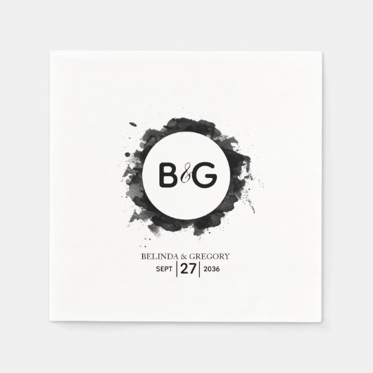 Einfache Schwarz-weiße Hochzeit Serviette (Vorderseite)