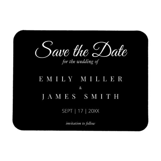 Einfache Schwarz-weiße Hochzeit speichern Sie das Magnet (Horizontal)