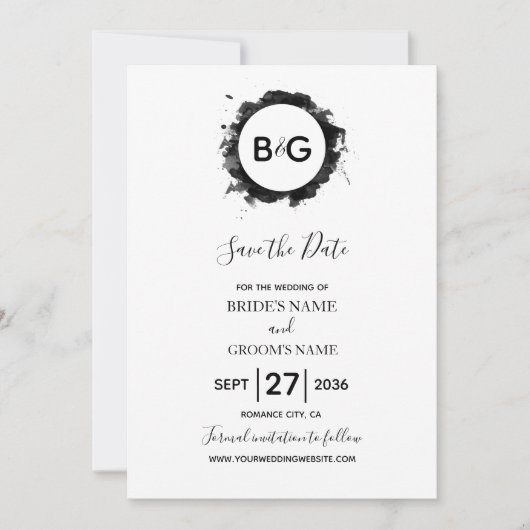 Einfache Schwarz-weiße Hochzeit speichern Sie das  Save The Date (Vorderseite)