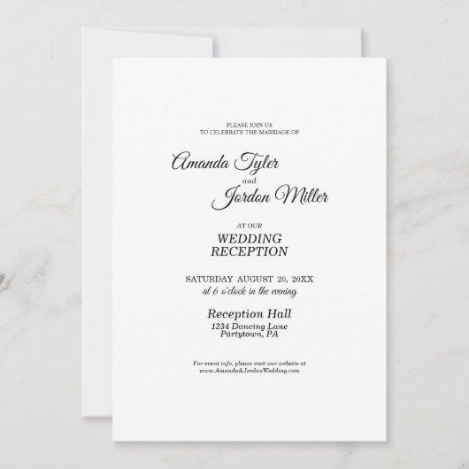 Einfache Schwarz-weiße Hochzeitsempfehlung Einladung (Vorderseite)