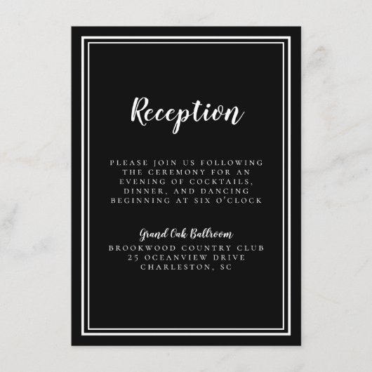 Einfache Schwarz-weiße Hochzeitsempfehlung klassis Begleitkarte (Vorderseite)