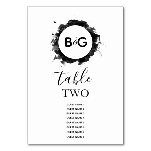 Einfache Schwarz-weiße Hochzeitsgäste Tischnummer (Rückseite)
