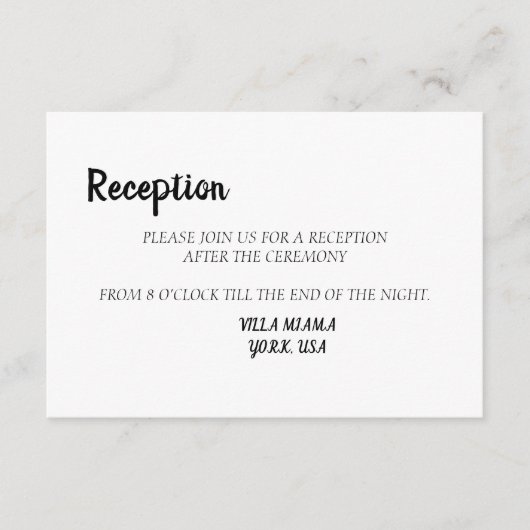 Einfache Schwarz-weiße Hochzeitskarte Begleitkarte (Vorderseite)