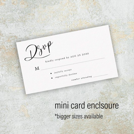 Einfache Schwarz-weiße Hochzeitsschrift rsvp Begleitkarte