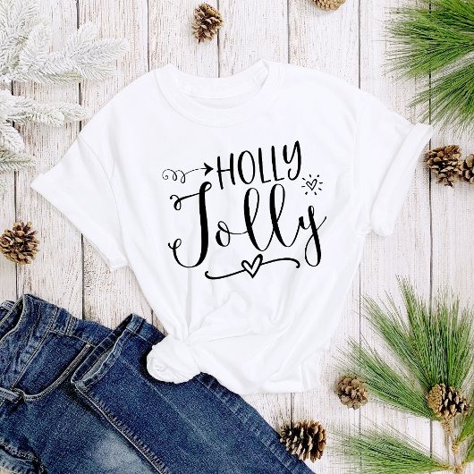 Einfache Schwarz-weiße Holly Jolly Weihnachten Fra T-Shirt