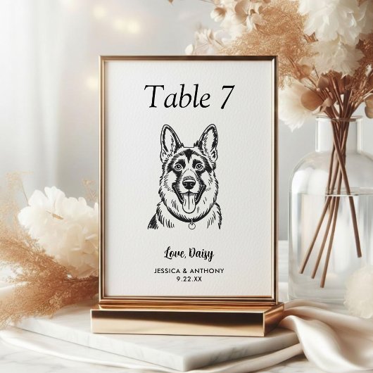 Einfache schwarz-weiße Hunde-Hochzeit Tischnummer