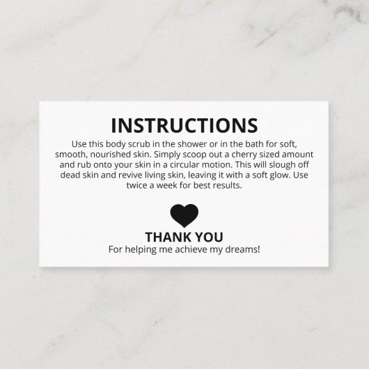 Einfache Schwarz-weiße Inhaltsstoffanleitung Logo Visitenkarte (Rückseite)