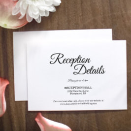 Einfache Schwarz-weiße Kalligrafie Empfang Details Begleitkarte