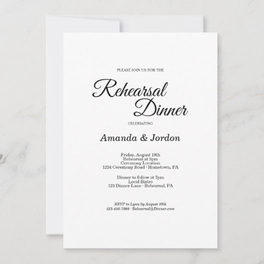 Einfache Schwarz-weiße Kalligraphie Probe Abendess Einladung (Vorderseite)