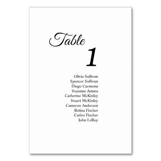 Einfache Schwarz-weiße Kalligraphie-Tischnummer Tischnummer (Rückseite)