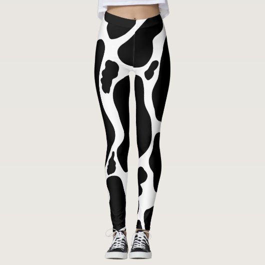 Einfache Schwarz-weiße Kuh Spots Tier Leggings (Vorderseite)