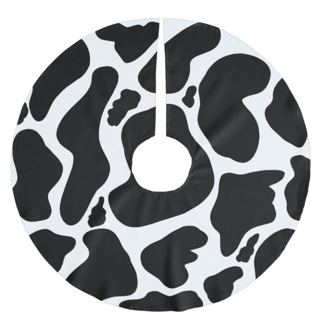Einfache Schwarz-weiße Kuh Spots Tier Polyester Weihnachtsbaumdecke (Vorderseite)