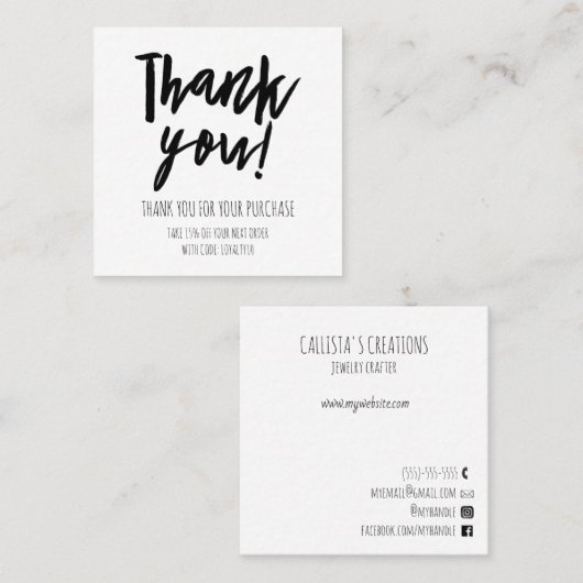 Einfache Schwarz-weiße Kundenvergütung Vielen Dank Quadratische Visitenkarte (Vorne/Hinten)