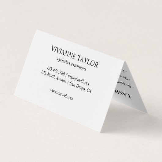 Einfache Schwarz-weiße Lash Business Card Visitenkarten (Rückseite)