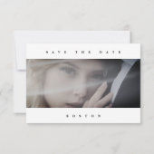 Einfache Schwarz-weiße Minimal-Foto-Hochzeit Save The Date (Rückseite)
