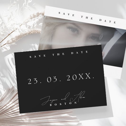 Einfache Schwarz-weiße Minimal-Foto-Hochzeit Save The Date