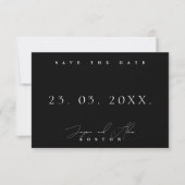 Einfache Schwarz-weiße Minimal-Typografie Save The Date (Vorderseite)