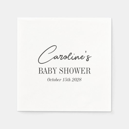 Einfache Schwarz-weiße Minimalistische Babydusche Serviette (Vorderseite)
