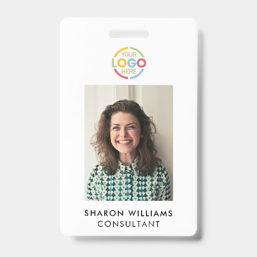 Einfache Schwarz-weiße Minimalistische Mitarbeiter Ausweis (Vorderseite)