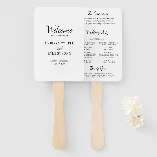 Einfache Schwarz-weiße Moderne Elegante Hochzeit Fächer (Vorne und Hinten)