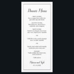 Einfache Schwarz-weiße Moderne Elegante Hochzeit Menükarte<br><div class="desc">Modernes Wedding Menü in minimalistisch schwarz und weiß mit dem Kopf und Ihre Namen in einem eleganten Skript zusammen mit Ihrem Menü, umgeben von einem dünnen Rand. Die Rückseite hat Ihr Monogramm unten. Schriftart und Rahmen können durch Anklicken des Buttons "Anpassen" in eine beliebige Farbe geändert werden. Diese einfachen und...</div>