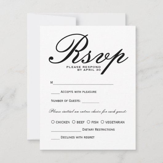 Einfache Schwarz-weiße Moderne Elegante Minimale S RSVP Karte (Rückseite)