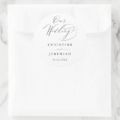 Einfache Schwarz-weiße moderne Script-Hochzeit Runder Aufkleber (Tasche)