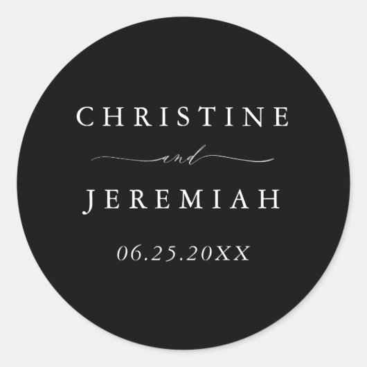 Einfache Schwarz-weiße moderne Script-Hochzeit Runder Aufkleber (Vorderseite)