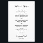 Einfache Schwarz-weiße moderne Speisekarte für Hoc<br><div class="desc">Modernes Wedding Menü in minimalistisch schwarz und weiß mit dem Kopf und Ihre Namen in einem eleganten Skript zusammen mit Ihrem Menü, umgeben von einem dünnen Rand. Die Rückseite hat Ihr Monogramm unten. Schriftart und Rahmen können durch Anklicken des Buttons "Anpassen" in eine beliebige Farbe geändert werden. Diese einfachen und...</div>