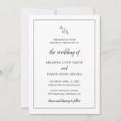 Einfache Schwarz-weiße Mongram formale Hochzeit Einladung (Vorderseite)