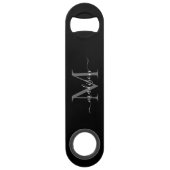 Einfache Schwarz-weiße Monogram Girly Elegante Scr Speed Flaschenöffner (Rückseite)