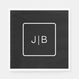 Einfache Schwarz-weiße Monogramm anpassbar Serviette