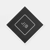 Einfache Schwarz-weiße Monogramm anpassbar Serviette (Ecke)