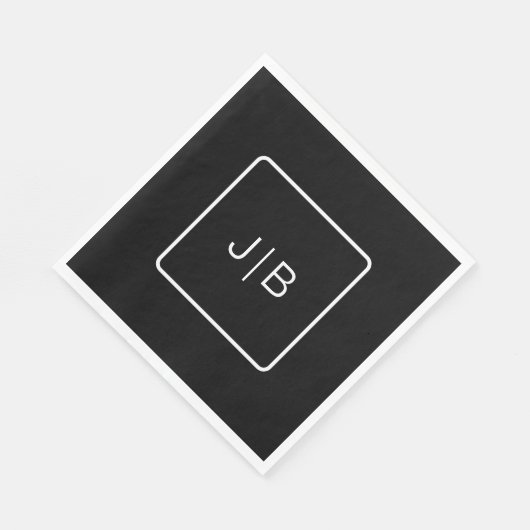 Einfache Schwarz-weiße Monogramm anpassbar Serviette (Ecke)