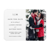 Einfache Schwarz-weiße Monogramm-Foto Save the Dat Magnet (Horizontal)