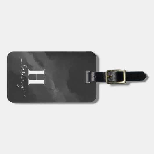 Einfache Schwarz-weiße Monogramm Gepäckanhänger (Vorderseite horizontal)