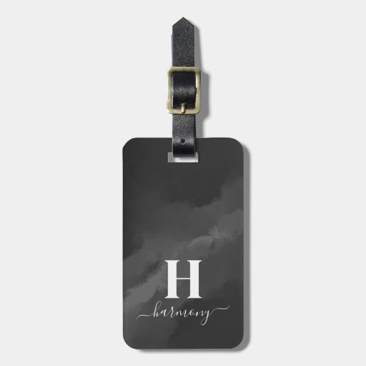 Einfache Schwarz-weiße Monogramm Gepäckanhänger (Vorderseite vertikal)
