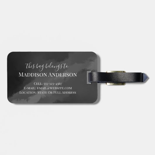 Einfache Schwarz-weiße Monogramm Gepäckanhänger (Rückseite horizontal)