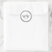Einfache Schwarz-weiße Monogramm-Hochzeit Runder Aufkleber (Tasche)