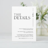 Einfache Schwarz-weiße Monogramm-Hochzeitdetails Begleitkarte (Stehend Vorderseite)